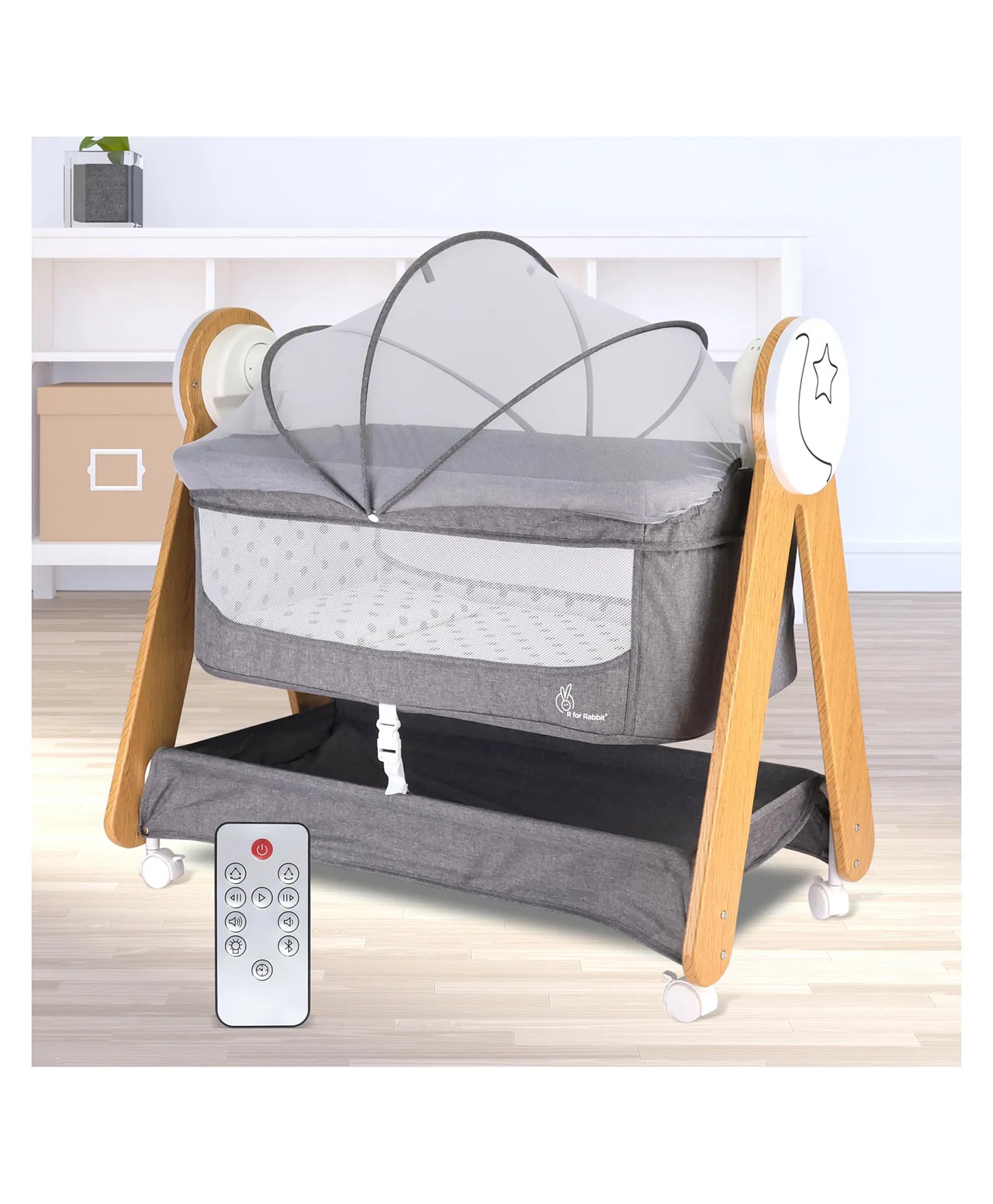 R for Rabbit Lullabies Woodsy Electric Cradle with Automatic Swing