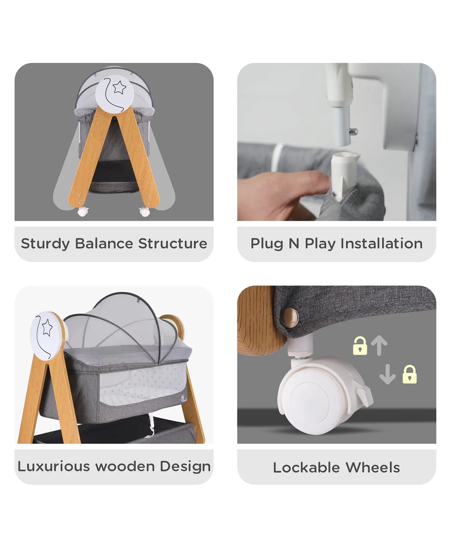 R for Rabbit Lullabies Woodsy Electric Cradle with Automatic Swing