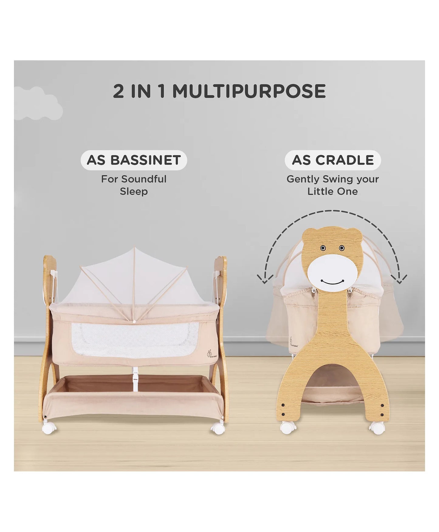 R for Rabbit Lullabies Woodsy Manual Swing Wooden Cradle