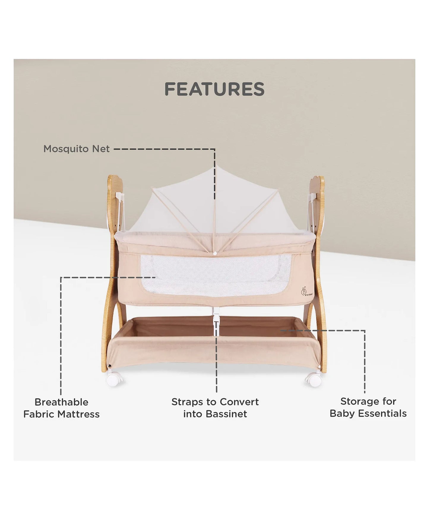 R for Rabbit Lullabies Woodsy Manual Swing Wooden Cradle