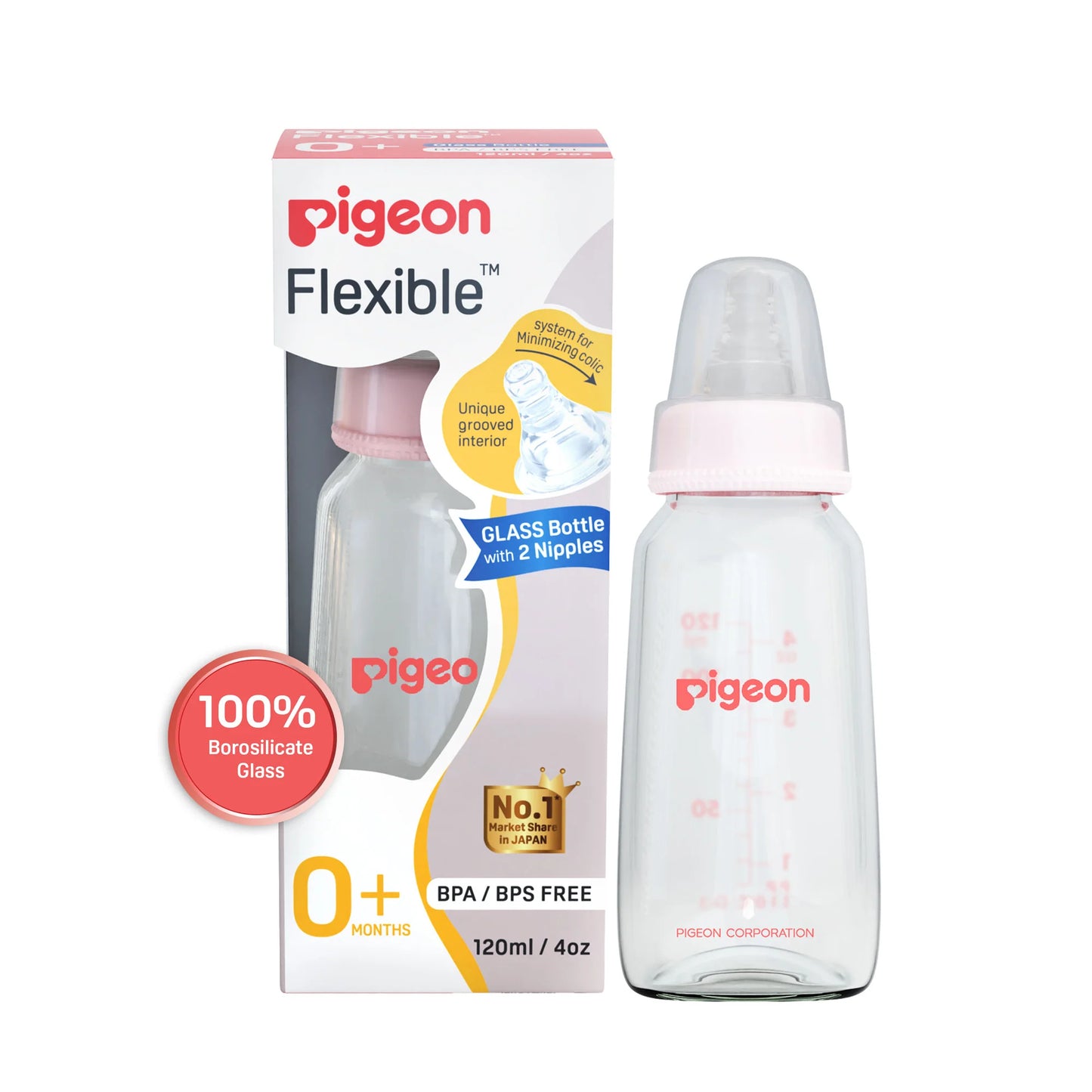 Pigeon Glass Feeding Bottle 120ml (0m+)