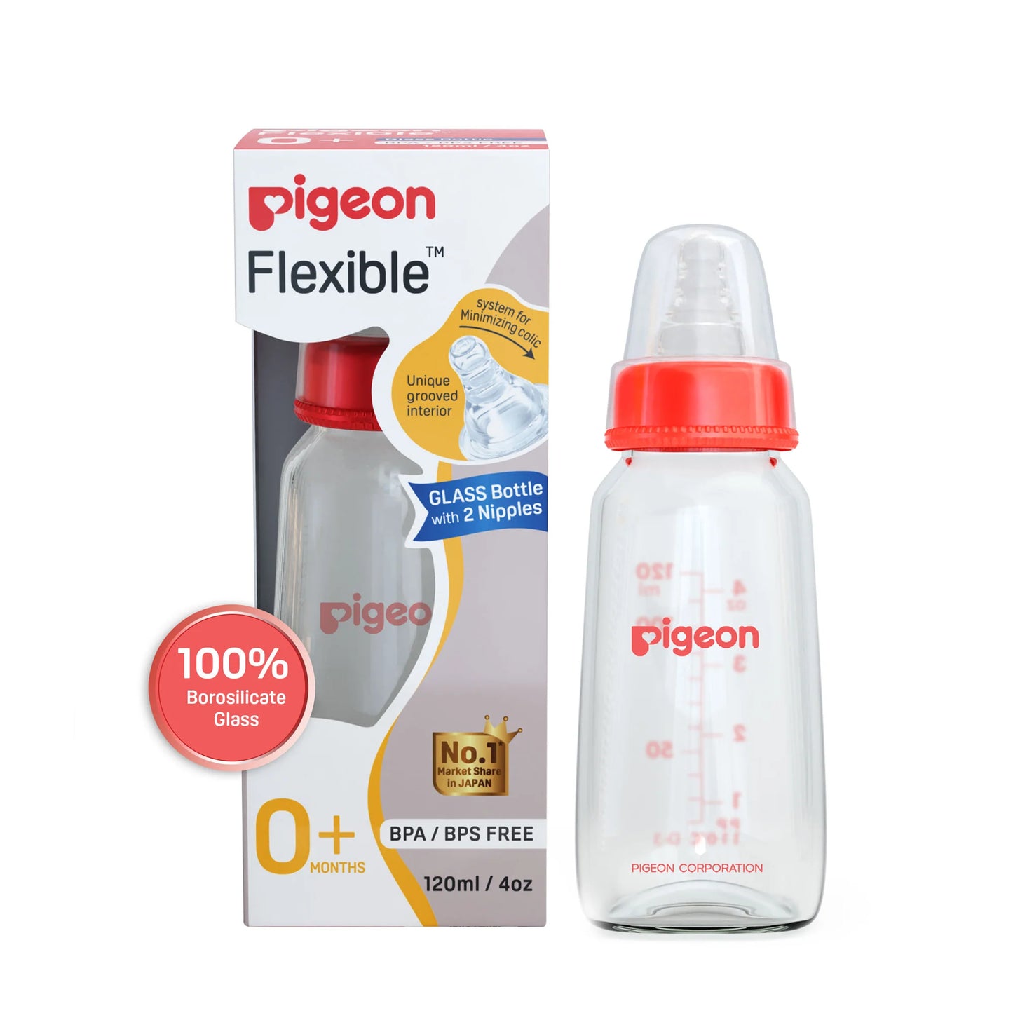 Pigeon Glass Feeding Bottle 120ml (0m+)