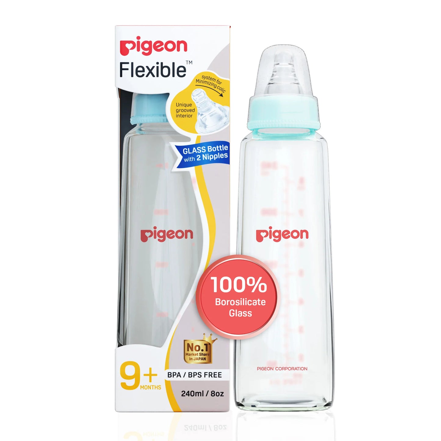 Pigeon Glass Feeding Bottle 240ml (9m+)
