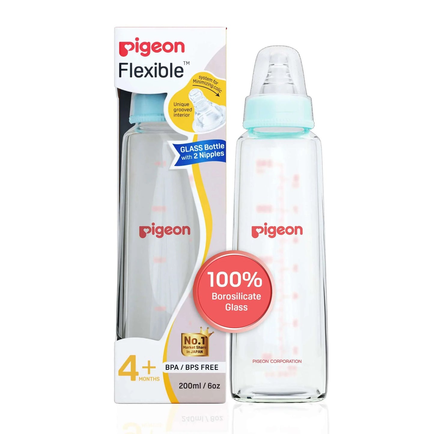 Pigeon Glass Feeding Bottle 200ml (4m+)