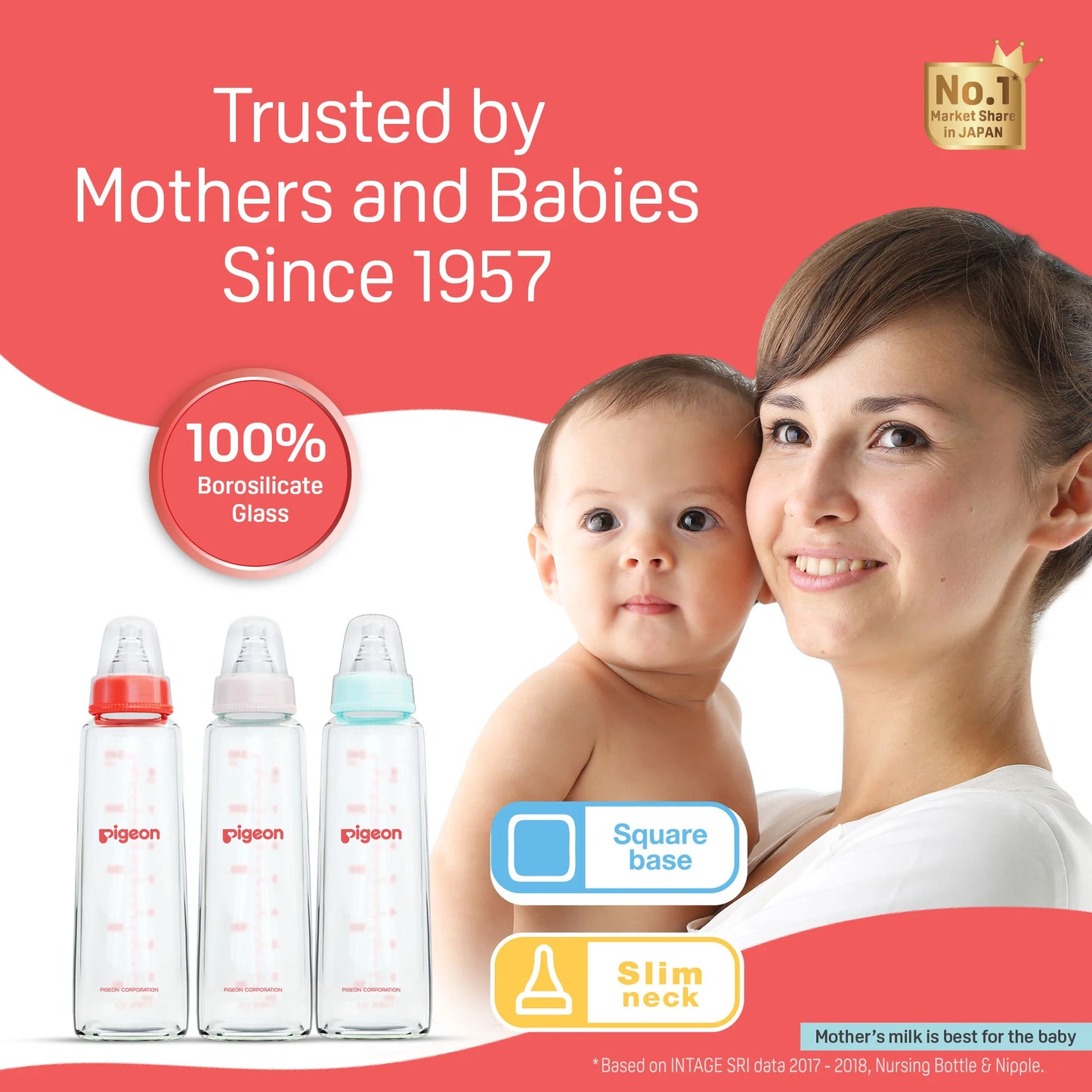 Pigeon Glass Feeding Bottle 240ml (9m+)
