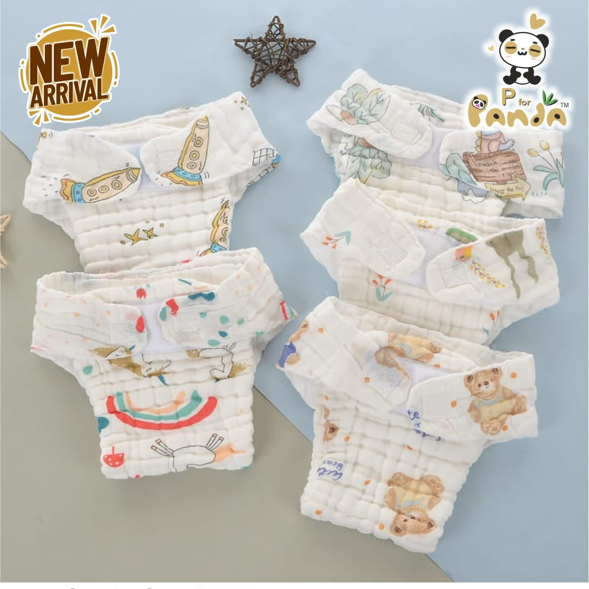 Muslin Velcro Nappy (5Pc Set)