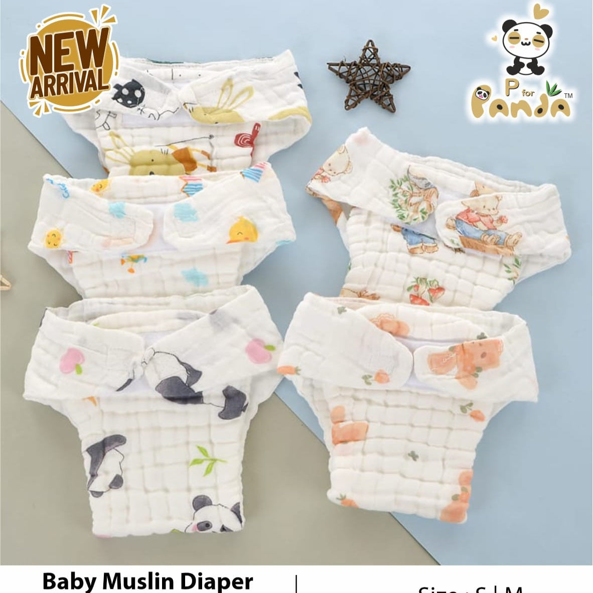 Muslin Velcro Nappy (5Pc Set)