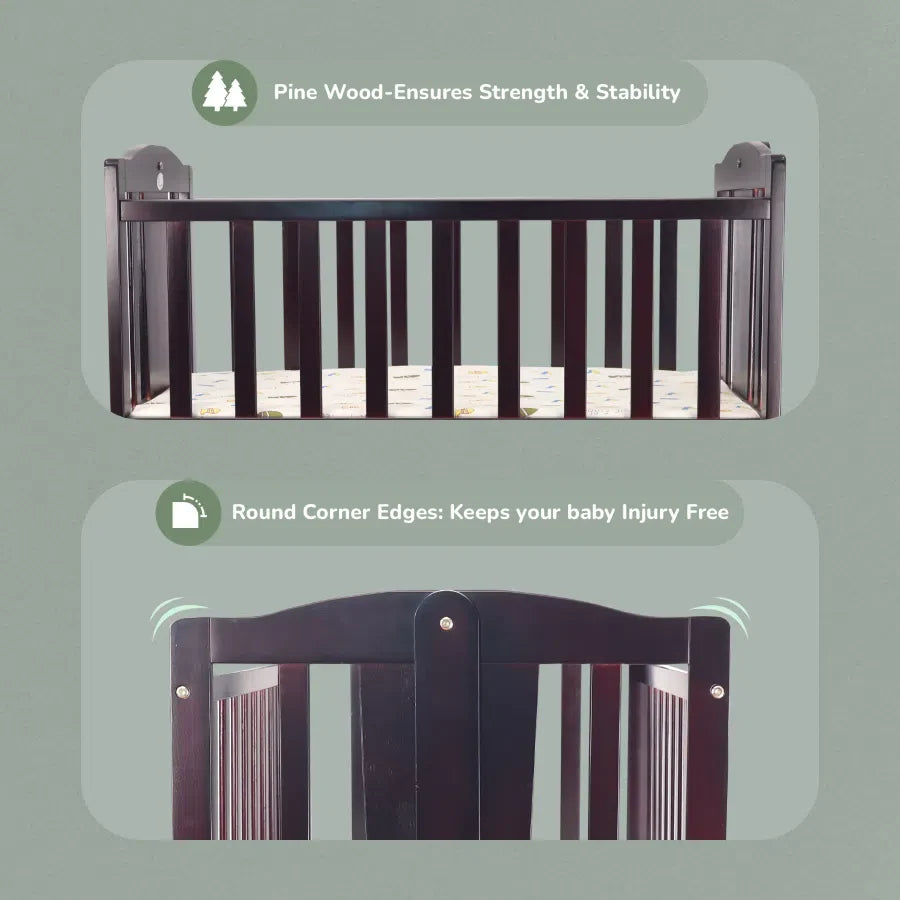 Dream Time Wooden Cradle - Swing & Wheel Lock, High Quality Pine Wood, Scratch Resistant