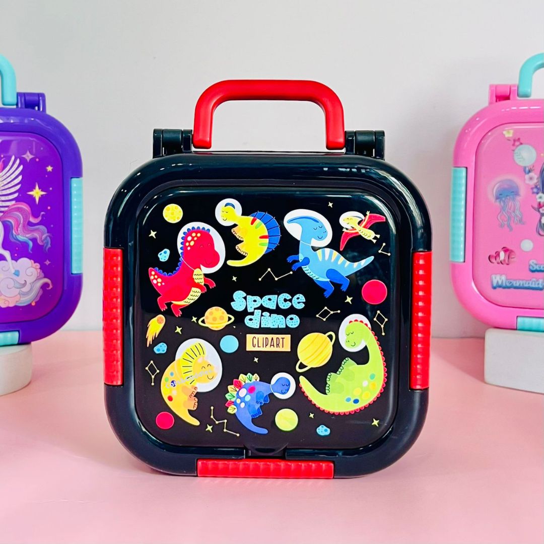 Mini Cartoon Kids Lunch Box- Spill Proof, 3 compartment(700ML)