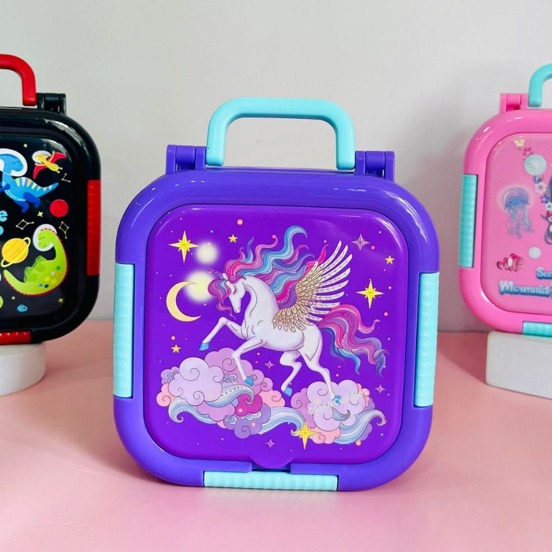 Mini Cartoon Kids Lunch Box- Spill Proof, 3 compartment(700ML)