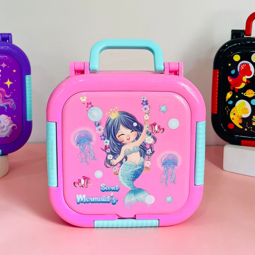 Mini Cartoon Kids Lunch Box- Spill Proof, 3 compartment(700ML)