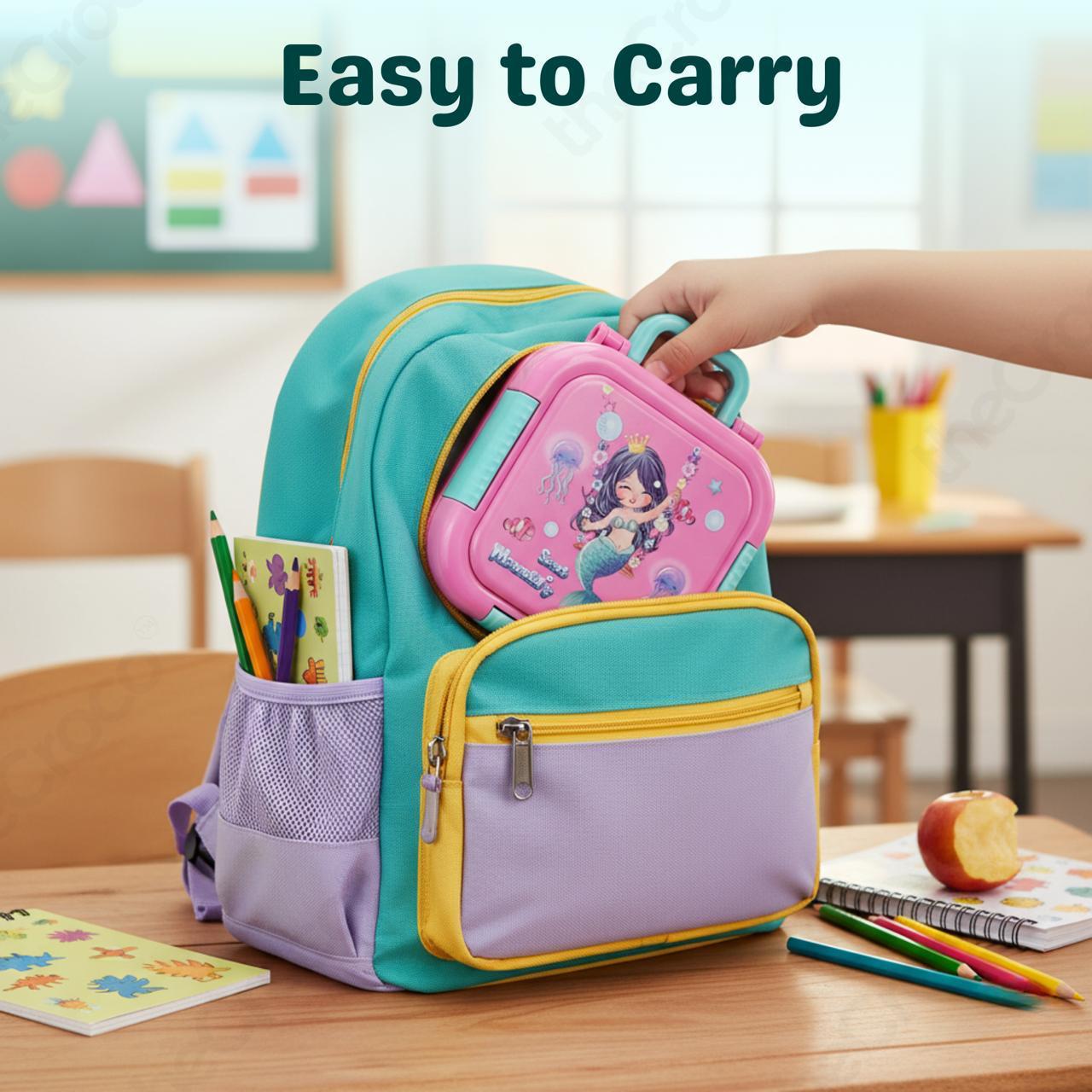 Mini Cartoon Kids Lunch Box- Spill Proof, 3 compartment(700ML)